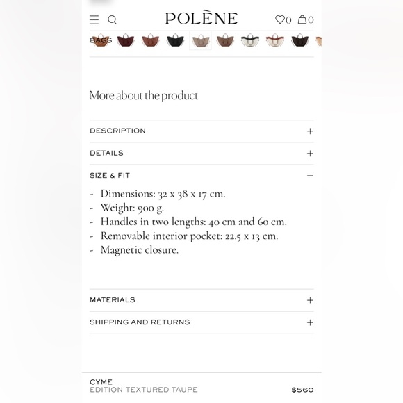 AUTHENTIC Polène Cyme Leather Bag - Taupe w/box, dust bag - Picture 3 of 13